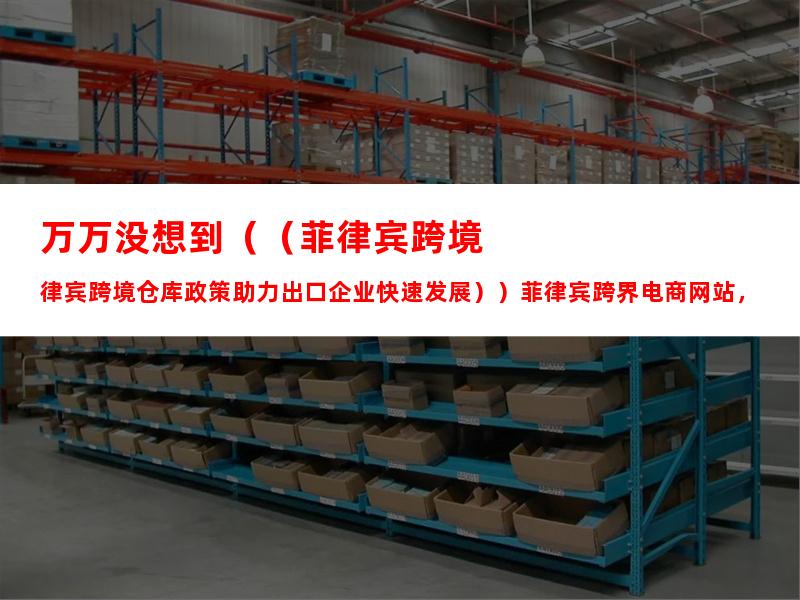 万万没想到（（菲律宾跨境仓库政策助力出口企业快速发展））菲律宾跨界电商网站，